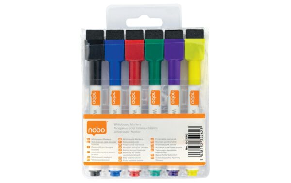 Nobo Boardmarker assortiert trocken abwischabr, magnethaftend, 6 Stk.