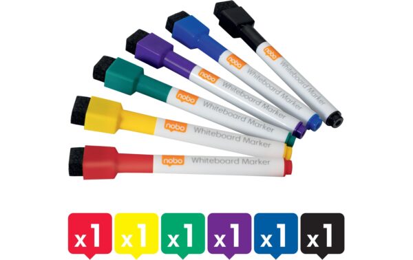 Nobo Boardmarker assortiert trocken abwischabr, magnethaftend, 6 Stk.