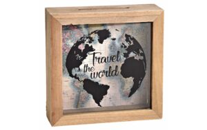 Spardose travel the world aus Holz/Glas braun, B15xH15xT5cm