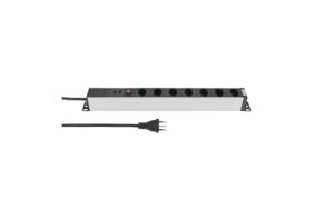 Steckdosenleiste ALUMODULAR 7xT13, silber 3m Kabel, 2xUSB A 5V 2.5A, Resetknopf