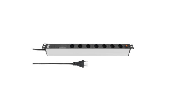 Steckdosenleiste ALUMODULAR, 7xT13, silber 3m Kabel, Überspannungsschutz, Resetknopf