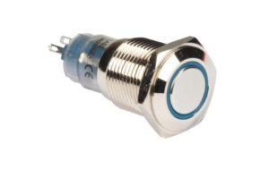 Velleman Drucktaster Edelstahl 16mm SPDT 1NO 1NC, blaue Ringbeleuchtung