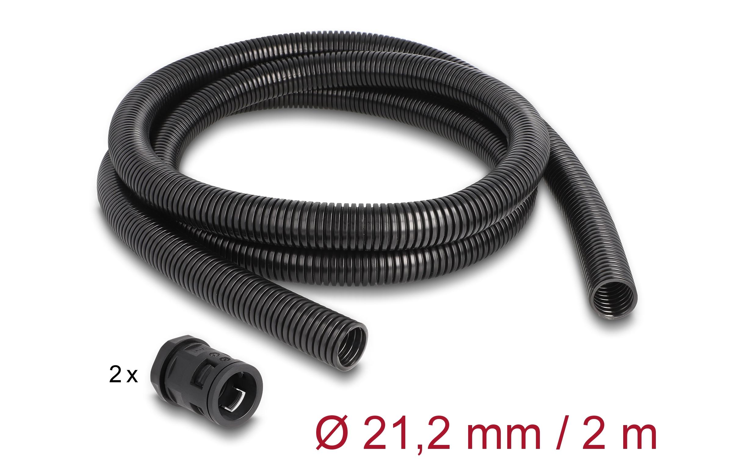 1354539_1 - Mediatech Delock Kabelschutzschlauch, 2mx21.2mm PG16, Schlauchverschraubung Set, schwarz