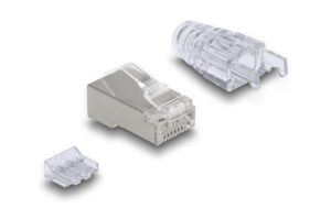 Delock RJ45 Stecker, FTP, Cat.6, 50er Set mit gebogener Rastnase und Knickschutzhülle