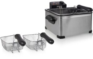 Tristar Edelstahl-Fritteuse 5L 2000W, 5L, 3 Körbe, analg. Bedienfeld