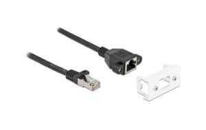Delock Verlängerungskabel: S/FTP RJ45-RJ45 Easy45,Stecker-Buchse,Cat.6A,1m,schwarz