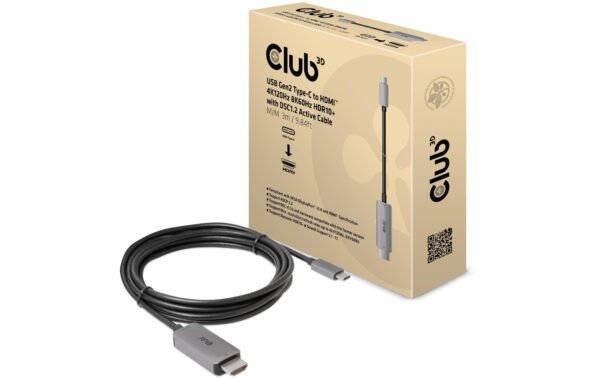Club 3D, USB Gen2 Type-C auf HDMI 4K120Hz Kabel, 3.0 Meter