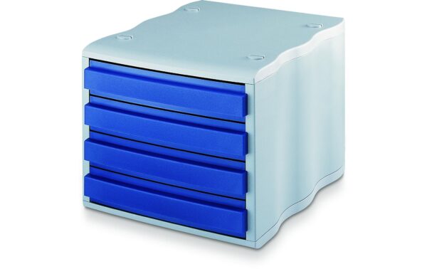 Styro Schubladenbox Styrowave Gehäuse grau, Schublade blau