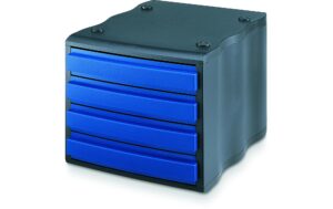 Styro Schubladenbox Styrowave Gehäuse schwarz, Schublade blau