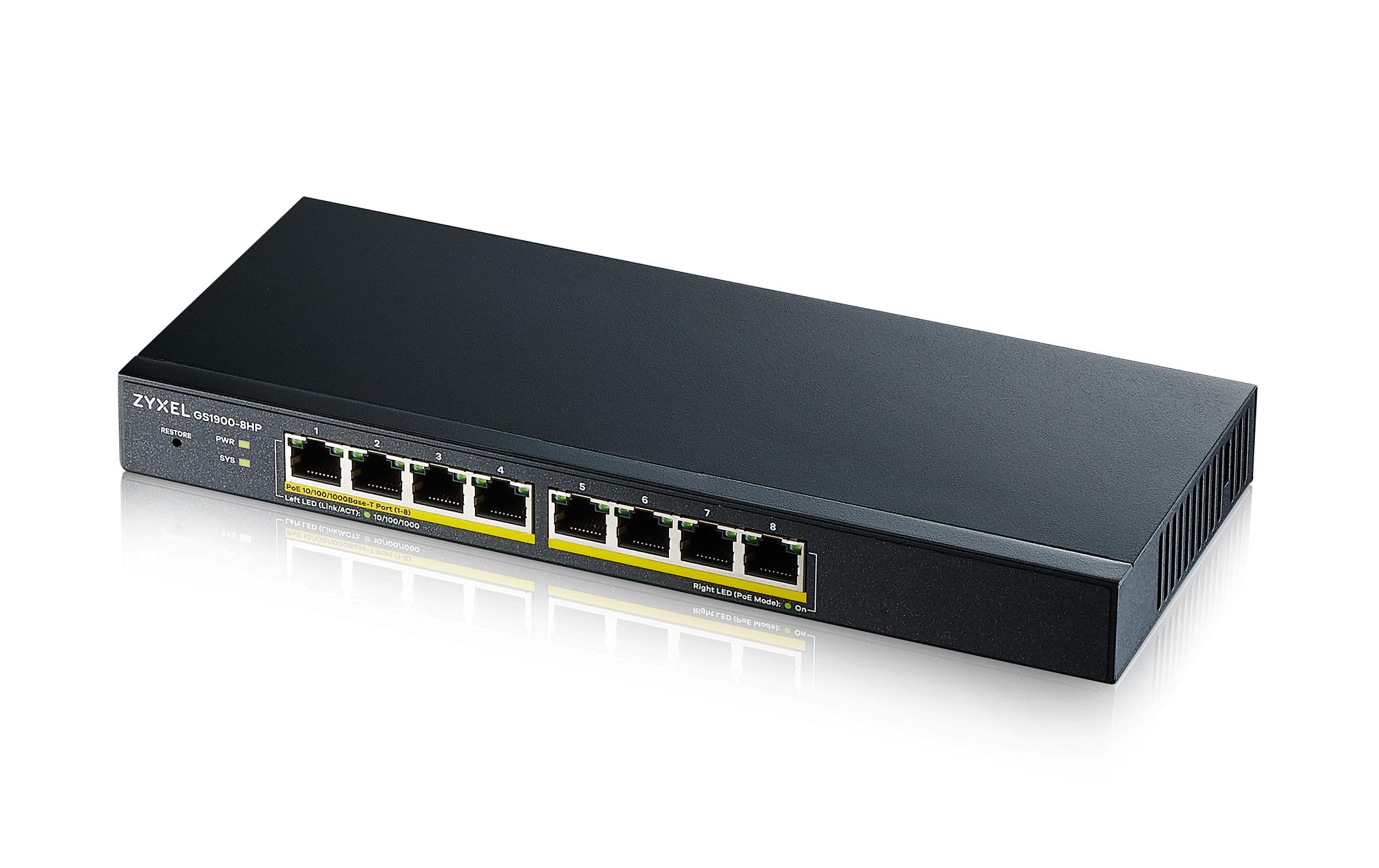 ZyXEL GS1900-8HP v3, 8Port-Switch, Gigabit 8xPoE , smart-managed, lüfterlos