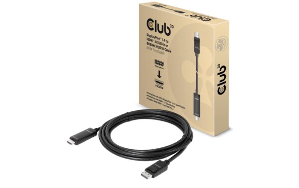 Club 3D, DP 1.4 auf HDMI HDR Kabel 3.0 Meter, HDMI 4K120Hz oder 8K60Hz HDR10