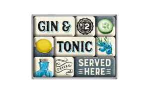 Nostalgic Art Magnet-Set Gin & Tonic 9 Stück, Gross: 9x7 cm, Klein: 2x3 cm