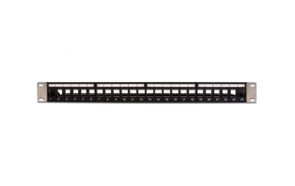 Delock 19 Keystone Patchpanel mit Entlastungsschiene, 24 Port, schwarz