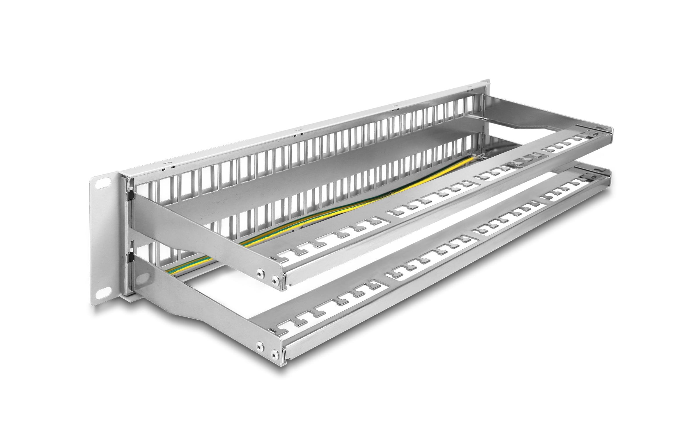 1433862_1 - Mediatech Delock 19 Keystone Patchpanel mit Entlastungsschiene,48 Port,2 HE,grau