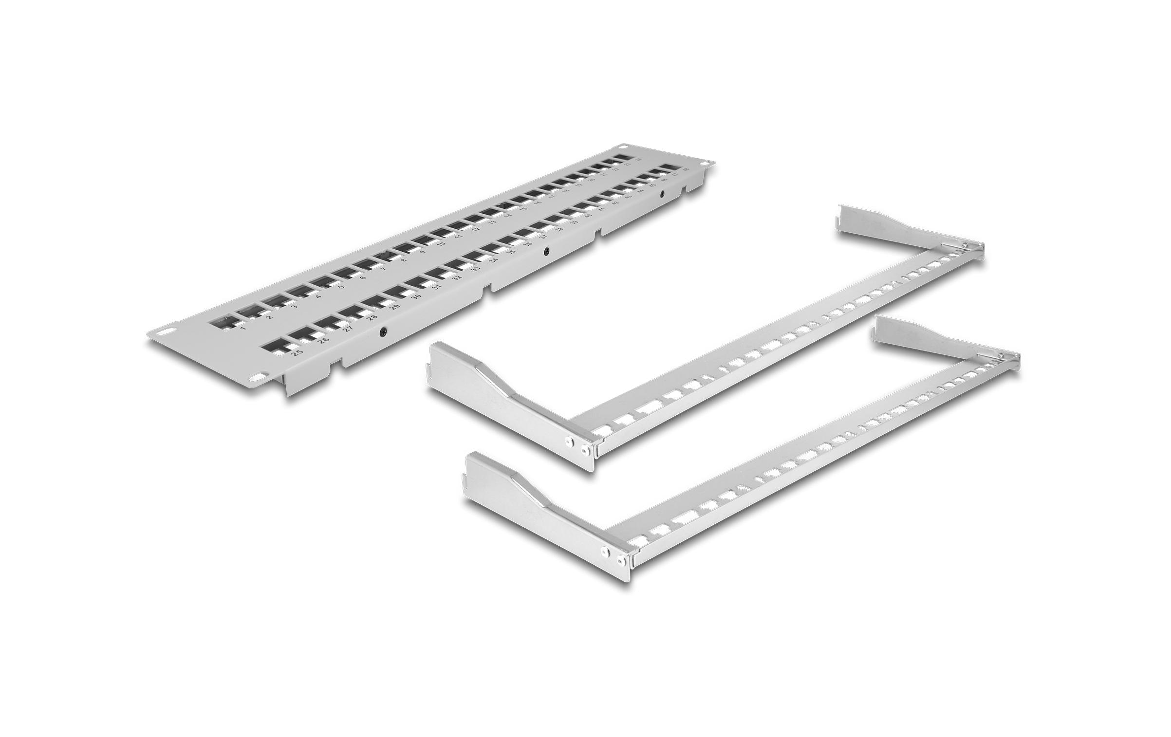 1433862_2 - Mediatech Delock 19 Keystone Patchpanel mit Entlastungsschiene,48 Port,2 HE,grau