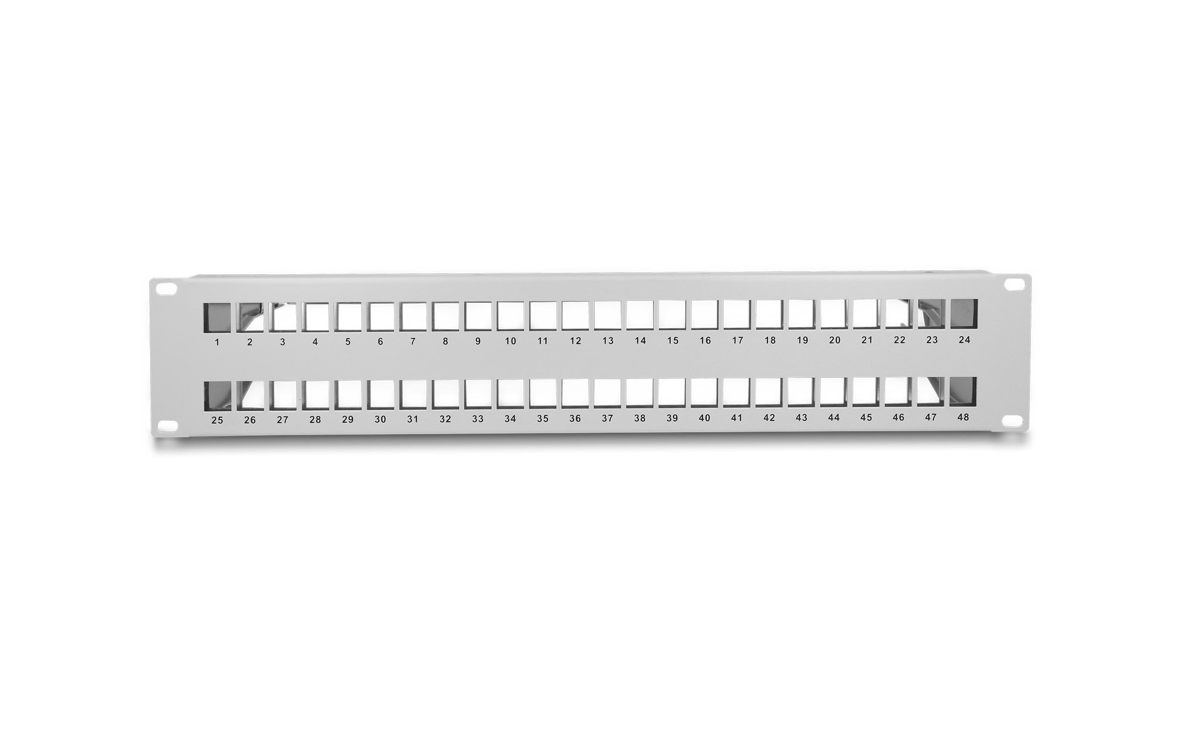 1433862_3 - Mediatech Delock 19 Keystone Patchpanel mit Entlastungsschiene,48 Port,2 HE,grau