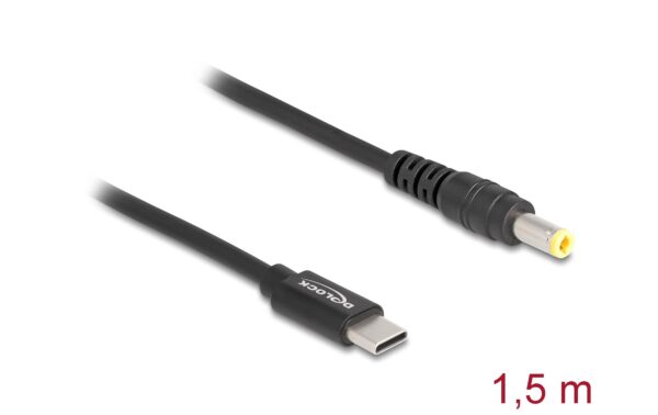 Delock Ladekabel USB-C-5.5x2.5mm Stecker Stecker, 1.5m, schwarz, 20 V