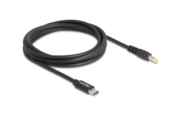 Delock Ladekabel USB-C-5.5x2.5mm Stecker Stecker, 1.5m, schwarz, 20 V