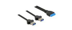 Delock USB3.0 Pfostenbuchse 2.00mm 19 Pin 2x USB 3.0 Typ-A Buchse zum Einbau, 80cm
