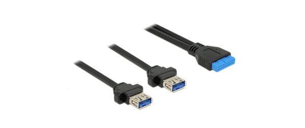Delock USB3.0 Pfostenbuchse 2.00mm 19 Pin 2x USB 3.0 Typ-A Buchse zum Einbau, 80cm