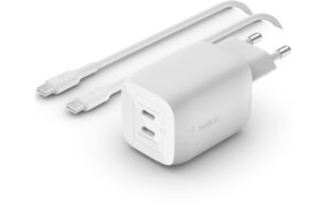 Belkin Dual USB-C-GaN-Ladegerät, 65W Weiss inkl. 2m USB-C Kabel