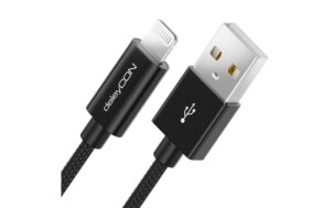 DeleyCON Lightning-USB Kabel 2m, Schwarz Nylon Ladekabel, MFI zertifiziert
