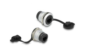 Delock RJ45 Cat.6A Einbaubuchse mit Staubschutzkappe
