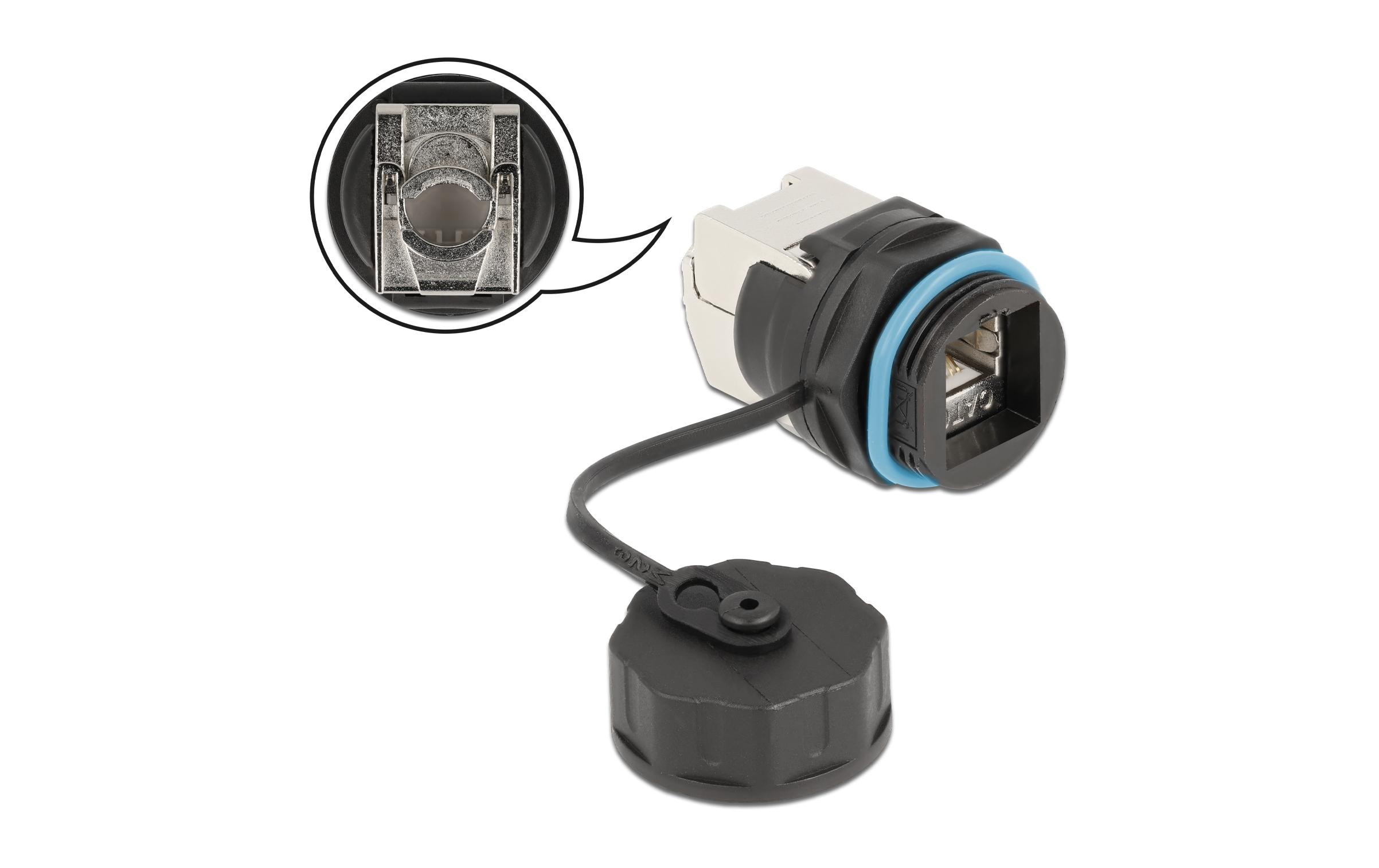1450516_1 - Mediatech Delock Kabelverbinder RJ45 Buchse, blau zu Cat.6A LSA, wasserfeste Verschlusskappe