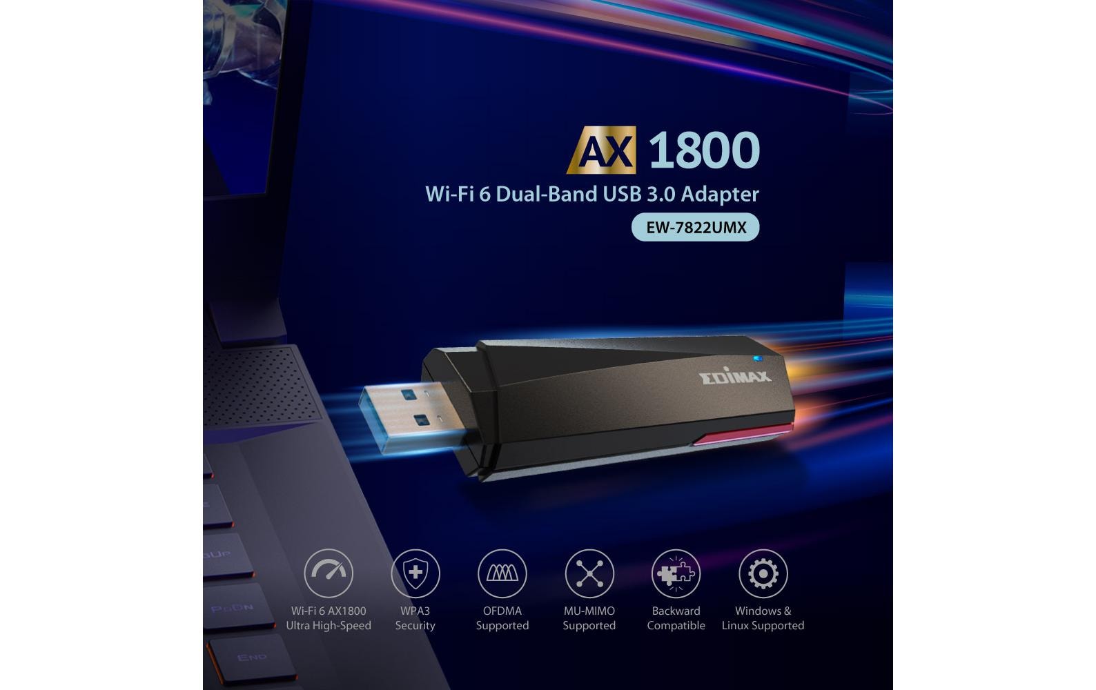 1452628_4 - Mediatech Edimax EW-7822UMX:AX1800 WiFi-6 USB-Adapter 1800Mbps AX WLAN, USB3.0