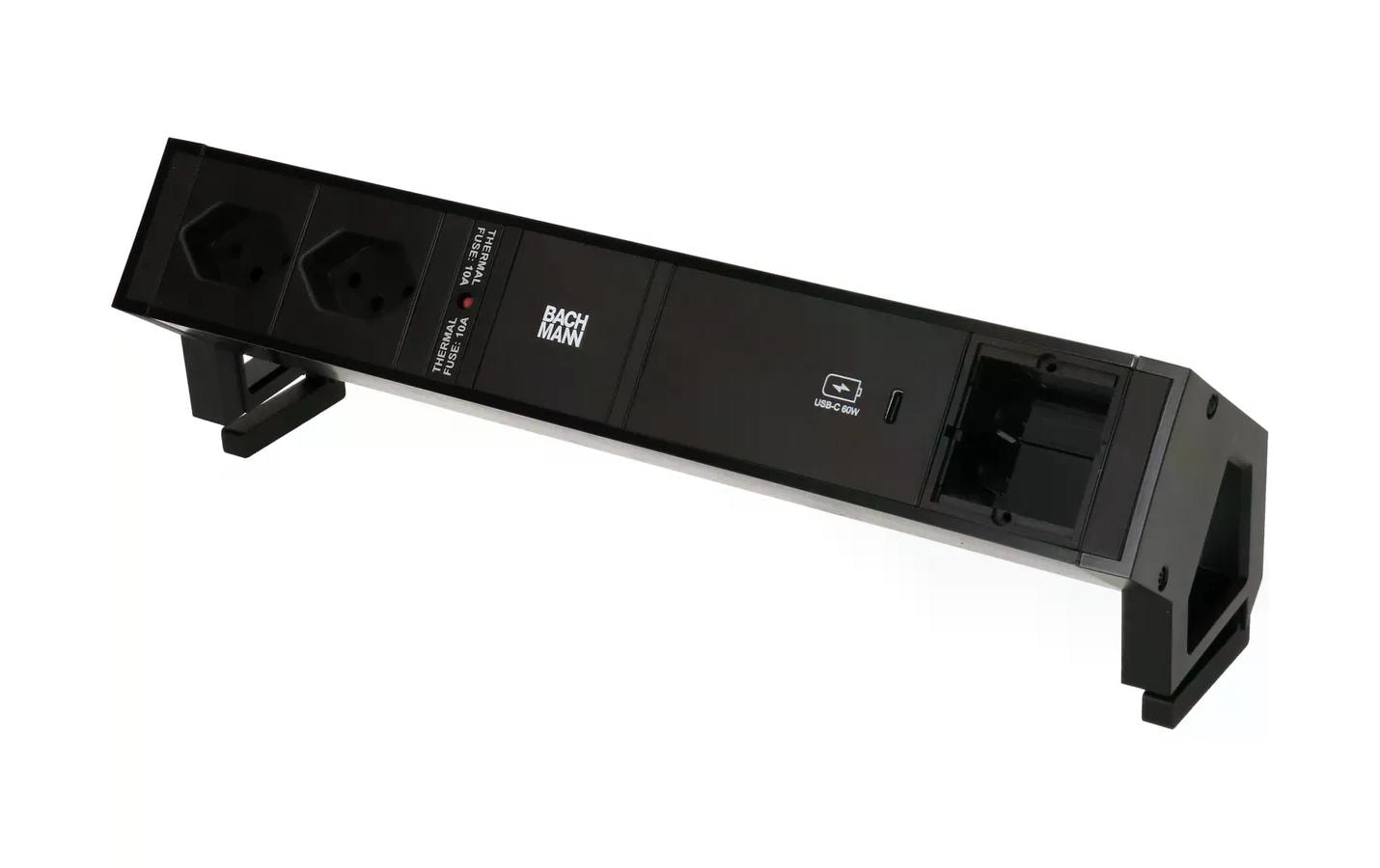 Bachmann DESK2 Steckdosenleiste Schwarz 2x T13, 1x USB-C, 1x leer