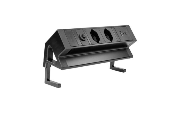 1454190 - Mediatech Steffen ALU DESK 2xT13, USB-A+C schwarz, 1.5m Kabel