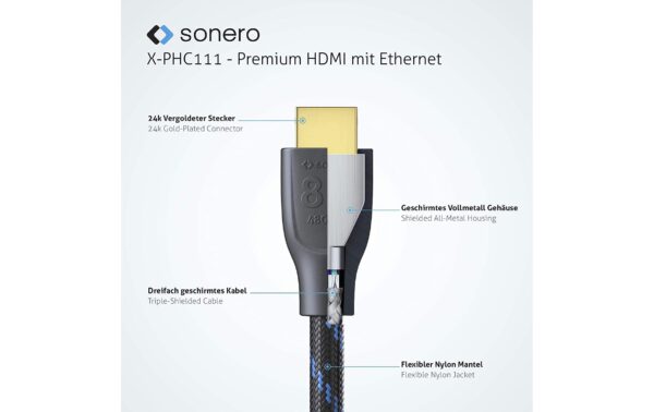 Sonero Ultra High Speed HDMI 2.1 8K Kabel 5.00m, 8K, HDR, 48Gbps, 3D