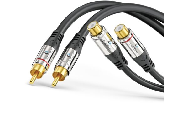 Sonero 2x Cinch Stereo Audio Verlängerung 3.00m, Stecker <-> Buchse