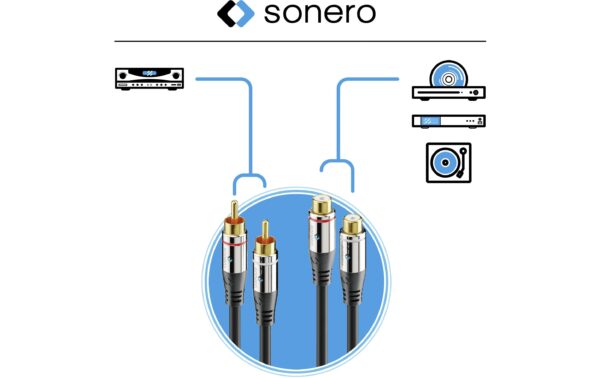 Sonero 2x Cinch Stereo Audio Verlängerung 3.00m, Stecker <-> Buchse