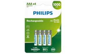 Philips Akku Rechargeable AAA 1000 mAh, AAA Nickel-Metall-Hydrid, 4 Stück