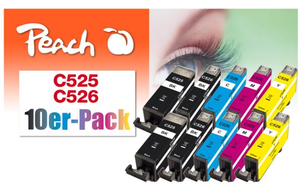 Peach Canon PGI-525/CLI-526,Multi-10-Pack 2x19, 8x9 ml