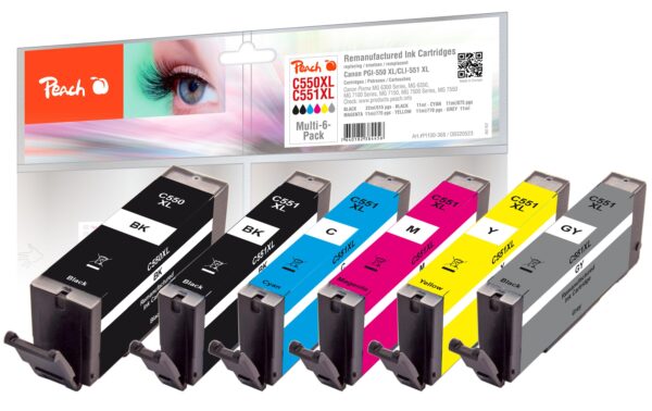 1476259 - Mediatech Peach Canon 550XL/551XL, PEA, Multi-6-Pack 1x22, 5x11 ml,515,875, 775, 770S.