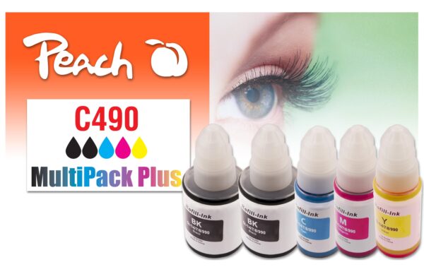 Peach Canon CISS GI-490, Multi-Pack+ 2x135, 3x70 ml,2x6000, 3x7000 S.