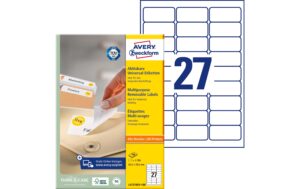 Avery Zweckform Etik. 63,5x29,6mm wiederab. Inhalt: 2.700 Etik. / 100 Blatt