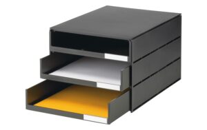 Styroval pro Box mit 3 Schubladen offen Gehäuse oeko schwarz, Schubladen schwarz