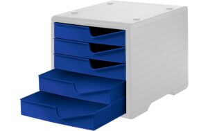 Styro Schubladenbox styroswingbox lichtgrau, 5 Schubladen blau vollfarben