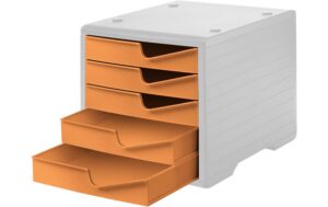 Styro Schubladenbox styroswingbox lichtgrau, 5 Schubladen apricot vollfarben
