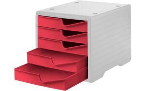 Styro Schubladenbox styroswingbox lichtgrau, 5 Schubladen cranberry vollfarbe