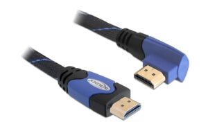 Delock HDMI-A zu HDMI-A Stecker/Stecker mit Ethernet, gewinkelt links, 5m, blau