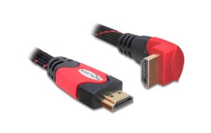 Delock HDMI-A zu HDMI-A Stecker/Stecker mit Ethernet, gewinkelt unten, 1m, rot