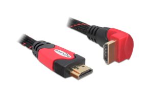 1486091 - Mediatech Delock HDMI-A zu HDMI-A Stecker/Stecker mit Ethernet, gewinkelt unten, 5m, rot kaufen Schweiz | Mediatech.ch