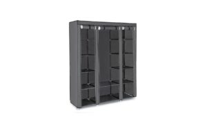 Songmics Schrank Grau, 3 hochrollbare Türen 175x150x45 cm (HxBxT), Stoff, atmungsaktiv