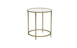 Vasagle Beistelltisch aus Glas und Stahl 50x55cm (DxH),Traglast 40kg,Füsse verstellb