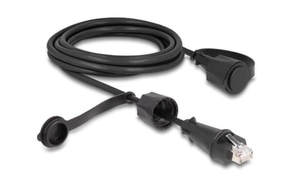 Delock RJ45 Stecker zu RJ45 Stecker Cat.6 IP68 staub& wasserdicht,Verschlusskappe,3m