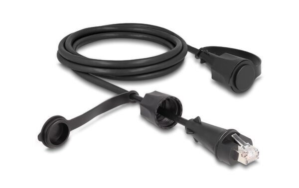 Delock RJ45 Stecker zu RJ45 Stecker Cat.6 IP68 staub& wasserdicht,Verschlusskappe,2m